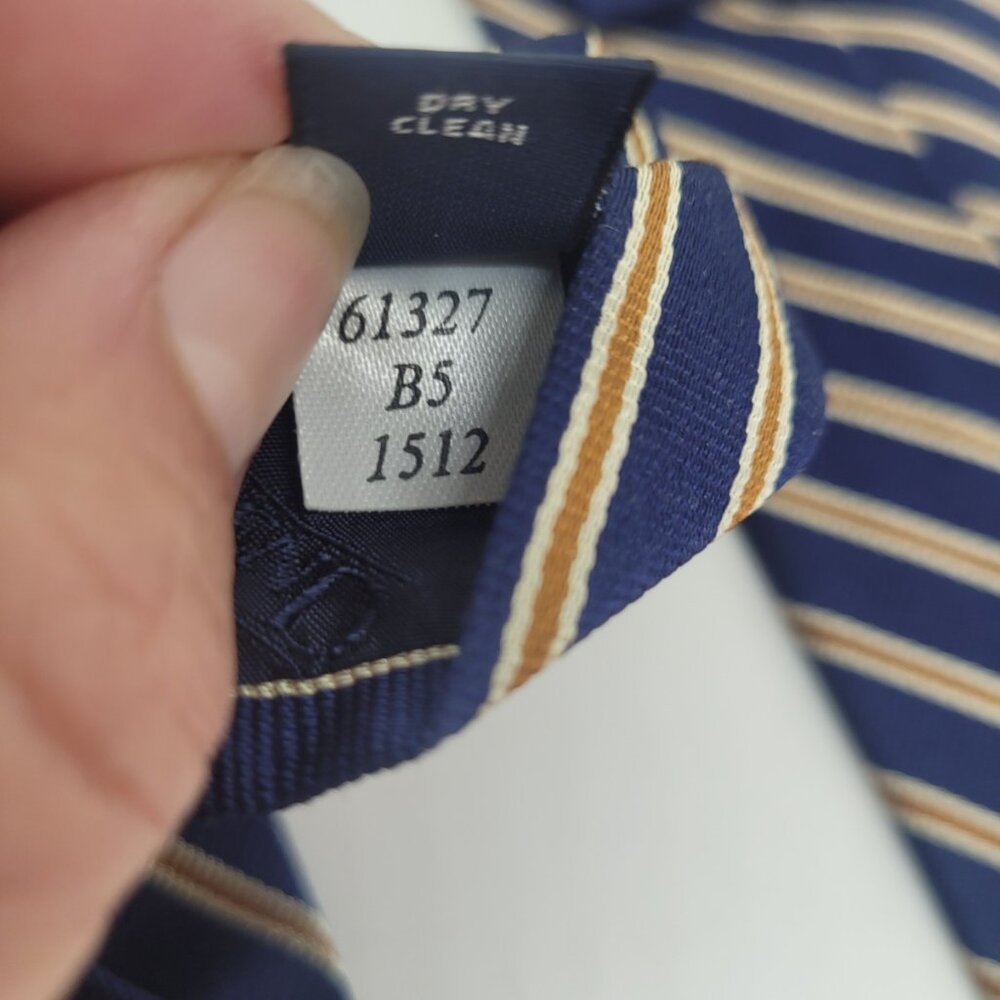Land's End Mens Silk Repp Tie Navy Blue Gold stripe Old Money Academia Preppy - Picture 6 of 6